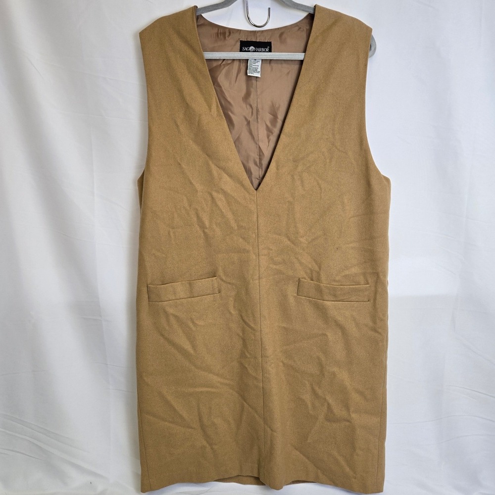 Sag Harbor Wool Fall/Autumn Layering Dress, V-neck, Tan/Brown, Size 14, Flaws‎